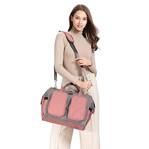 Le sac à langer bandoulière Pomelo best bicolore gris rose