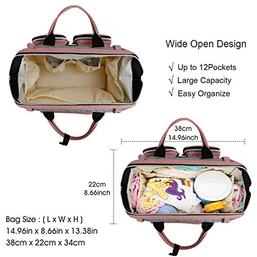 Le sac à langer bandoulière Pomelo best bicolore gris rose avec poches isotherme, matelas à langer et crochets poussette
