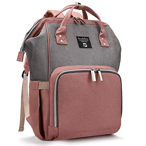 Sac à dos à langer Pomelo Best bicolore look vintage gris et rose avec anses